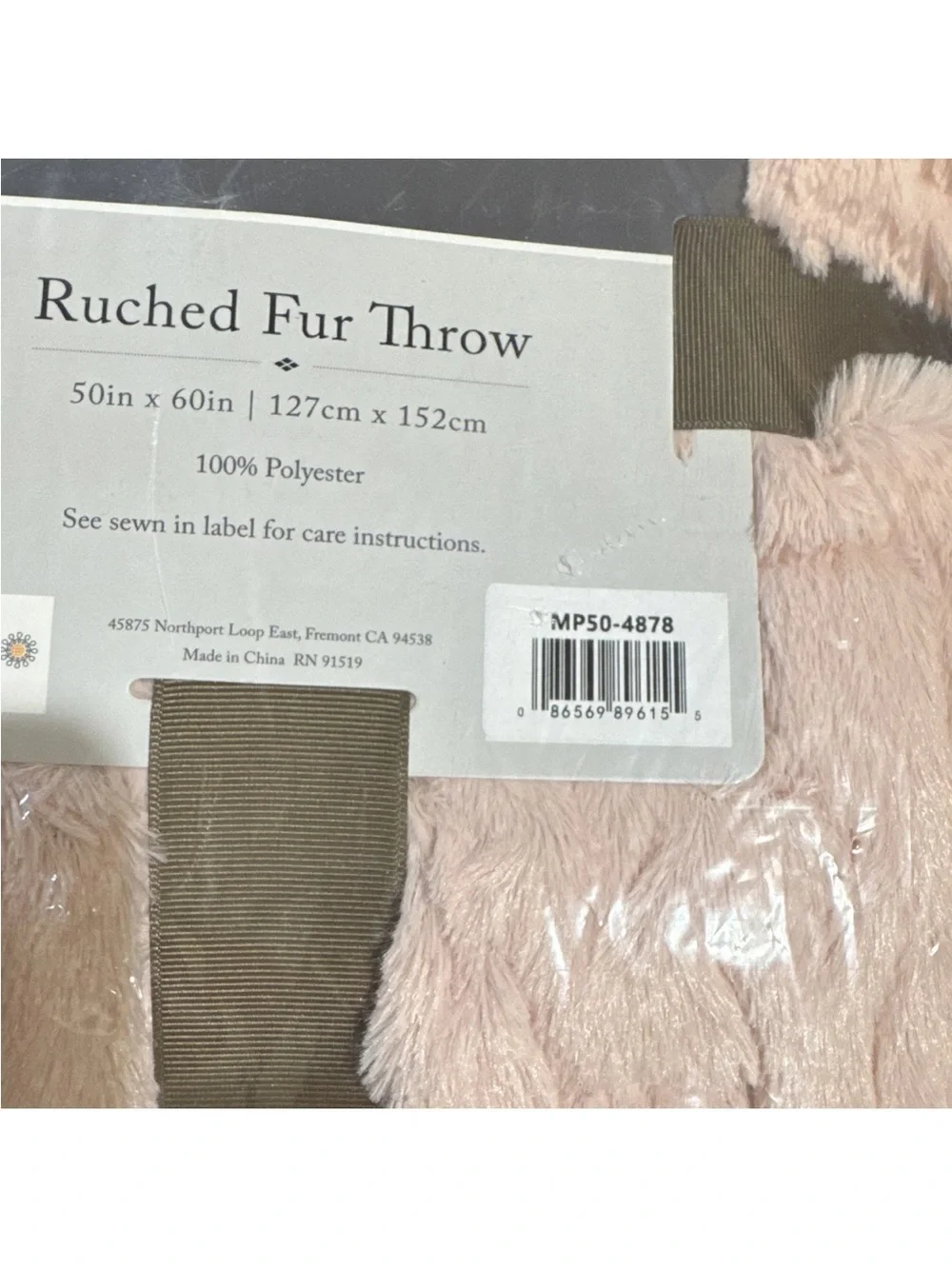 Madison Park Ruched Fur Faux Fur Throw Blanket Pink 50x60 Polyester OEKO-TEX